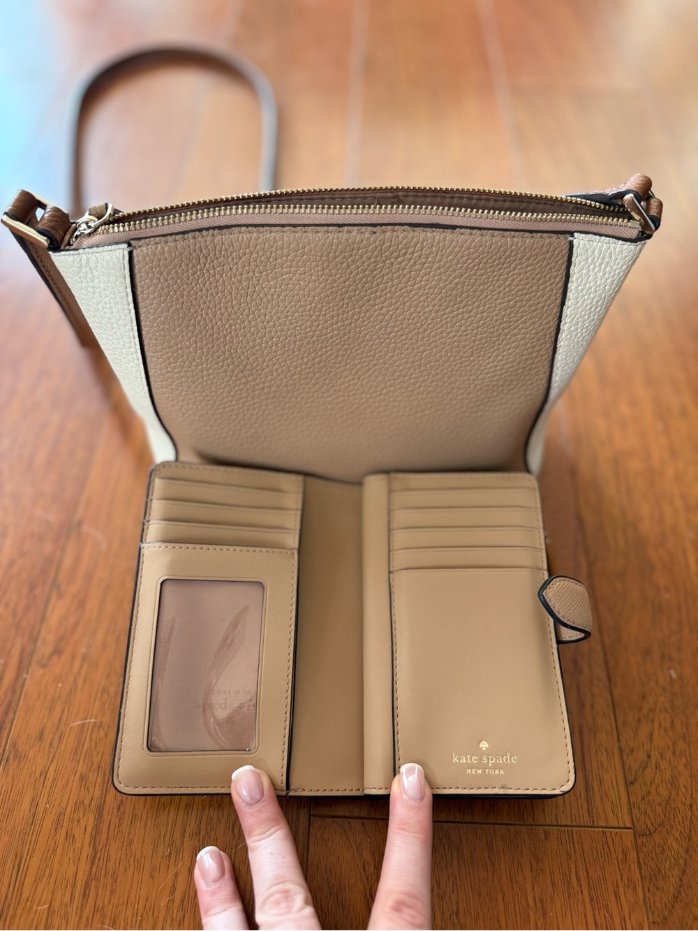 kate spade Taupe and Cream Pebbled Leather Crossbody with Matching Wallet - Picture 2 of 7